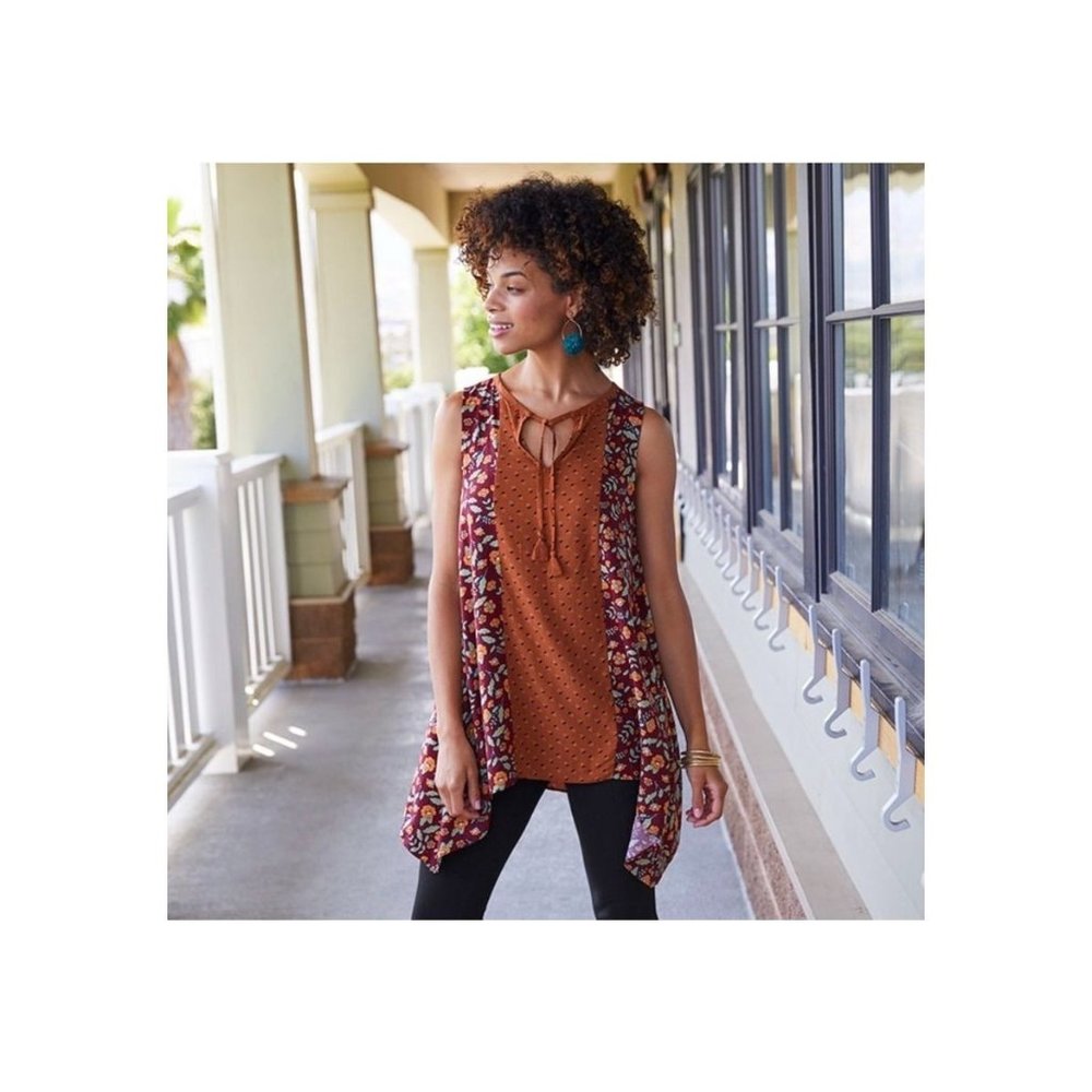 Matilda Jane teach me tank tunic women's medium orange brown patterned blouse